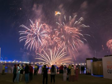 People watching Colourful fireworks in the sky